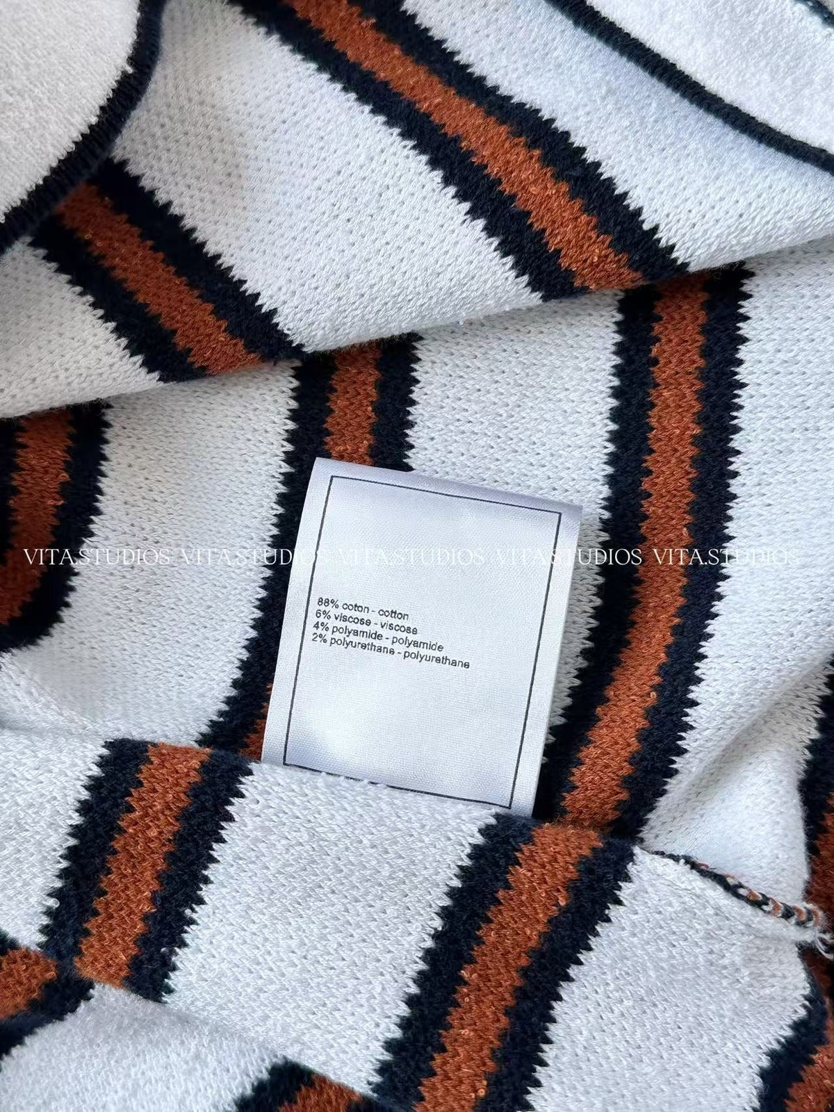 Chanel 26 Striped Polo Shirt White Brown in Cotton Boucle Yarn 285423