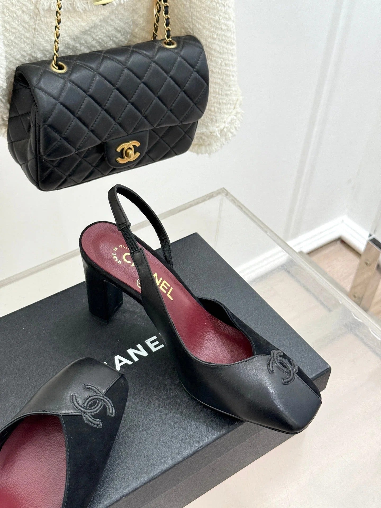 Chanel 26S Slingback 85mm Black in Cowhide Suede 706354