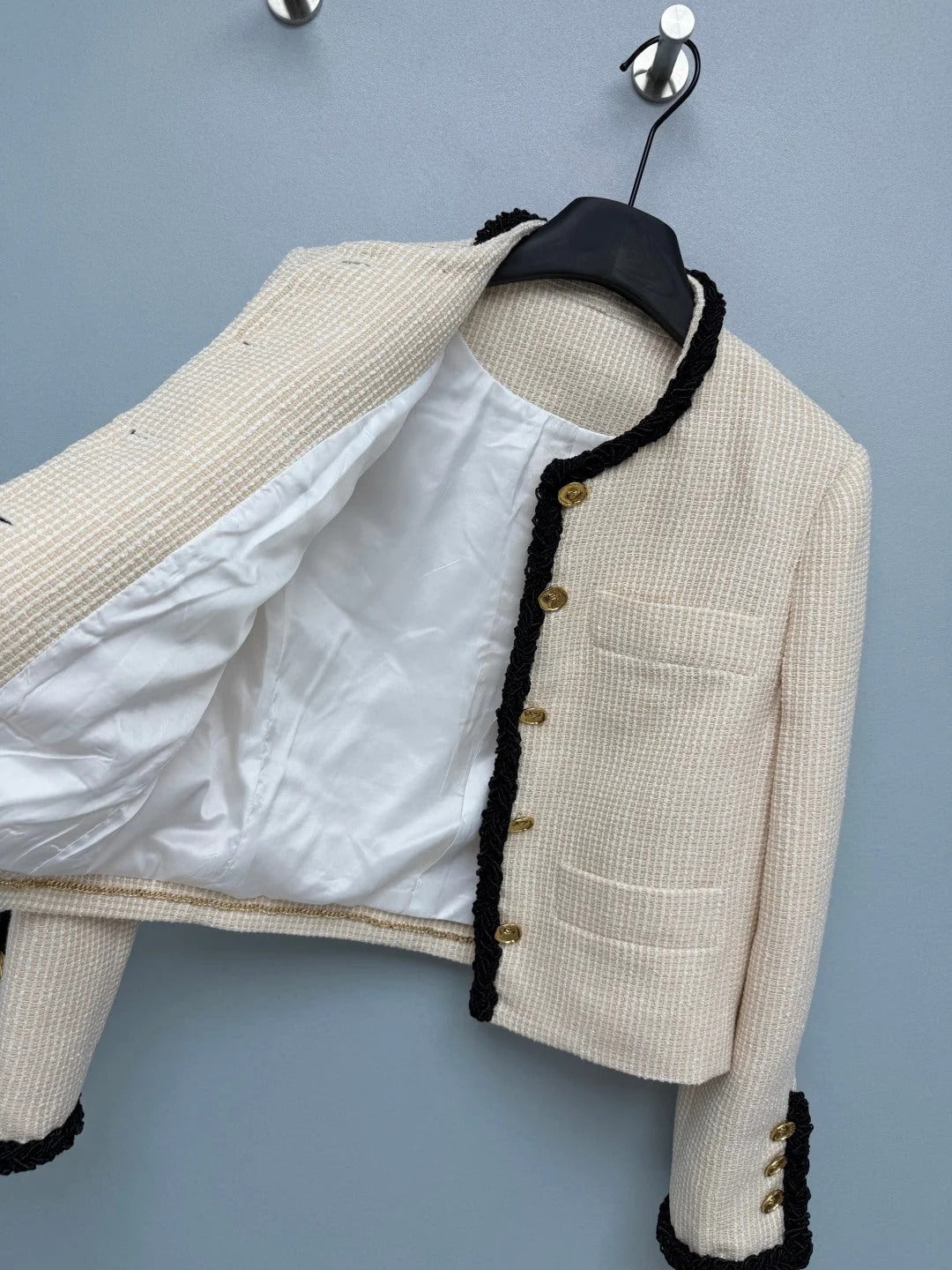Chanel 2026 Jacket Cream Black Tweed Fabric 425022