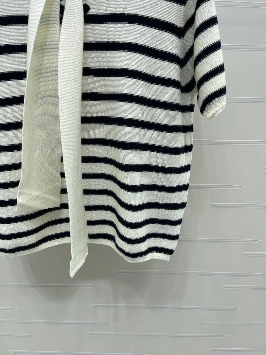 Chanel 2026 Shawl-Style Striped Knit Short-Sleeve Top Viscose 677747