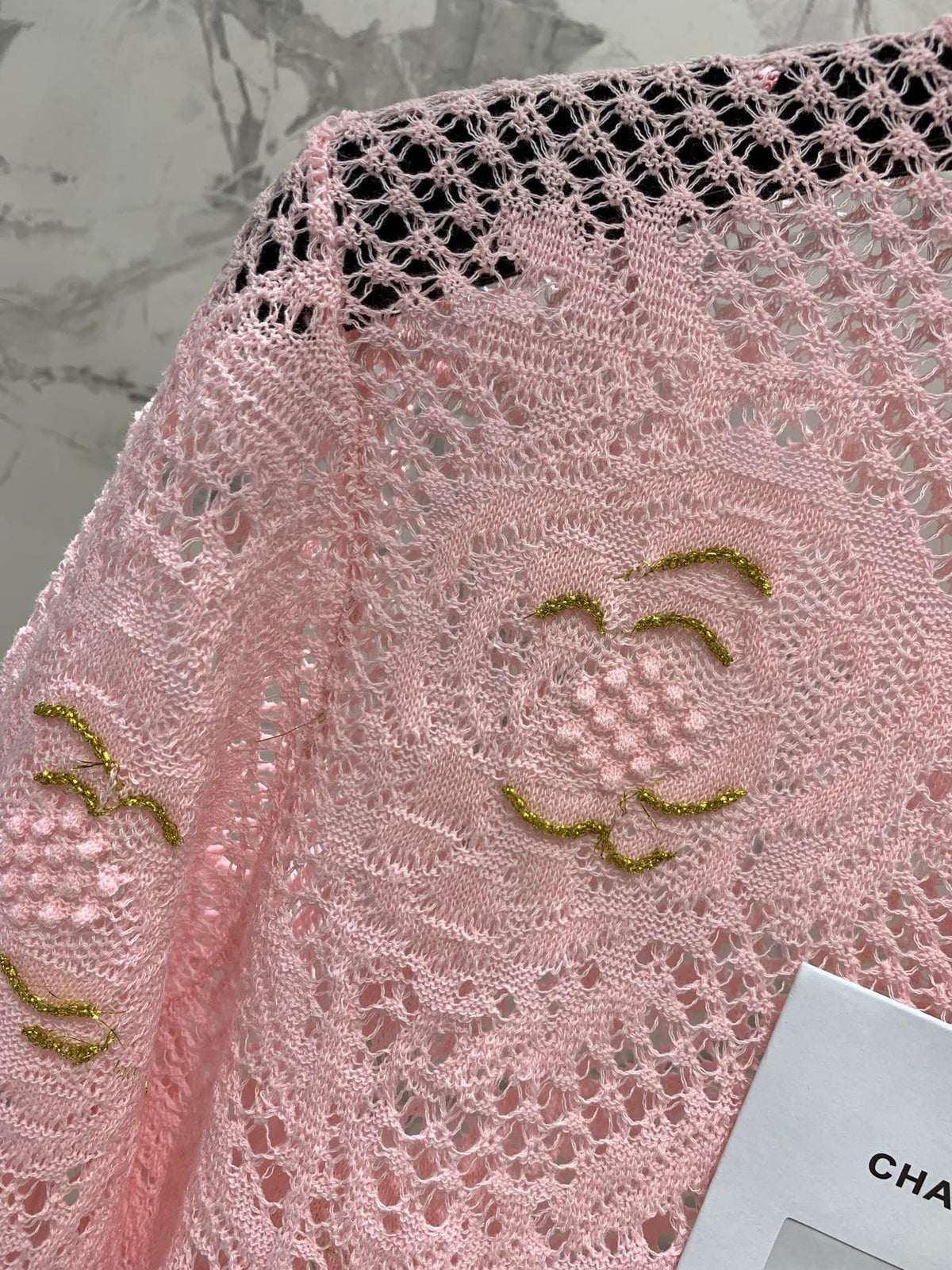 Chanel Embroidered Hollow-Out Cardigan Pink in Cotton 298308