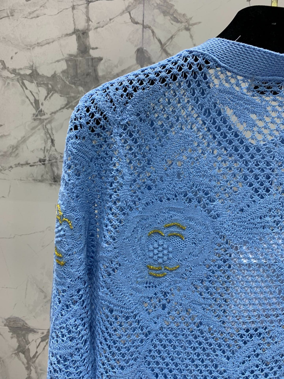 Chanel Embroidered Hollow-Out Cardigan Blue in Cotton 298307