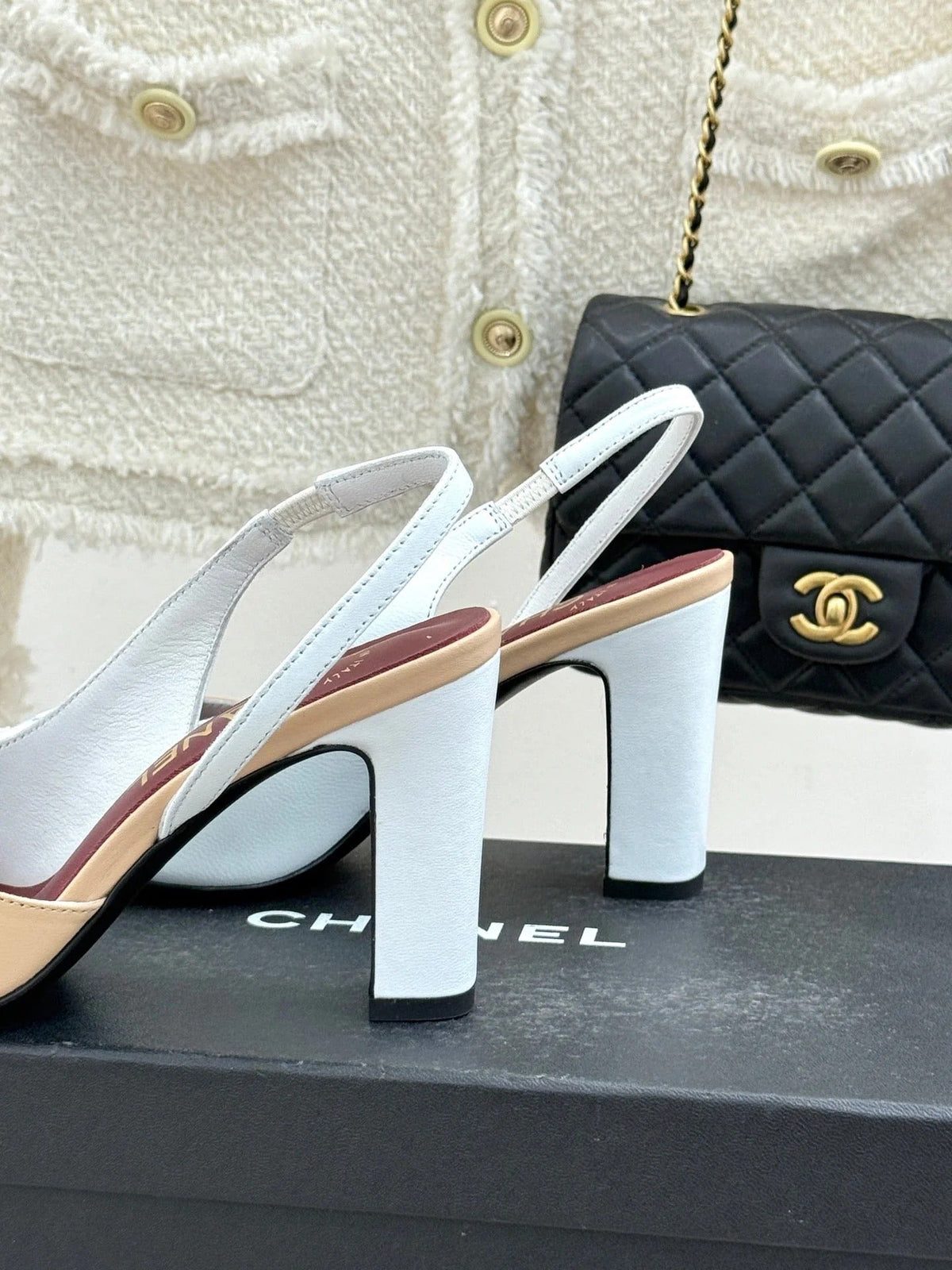 Chanel 26S Slingback 85mm Beige White in Cowhide 706355