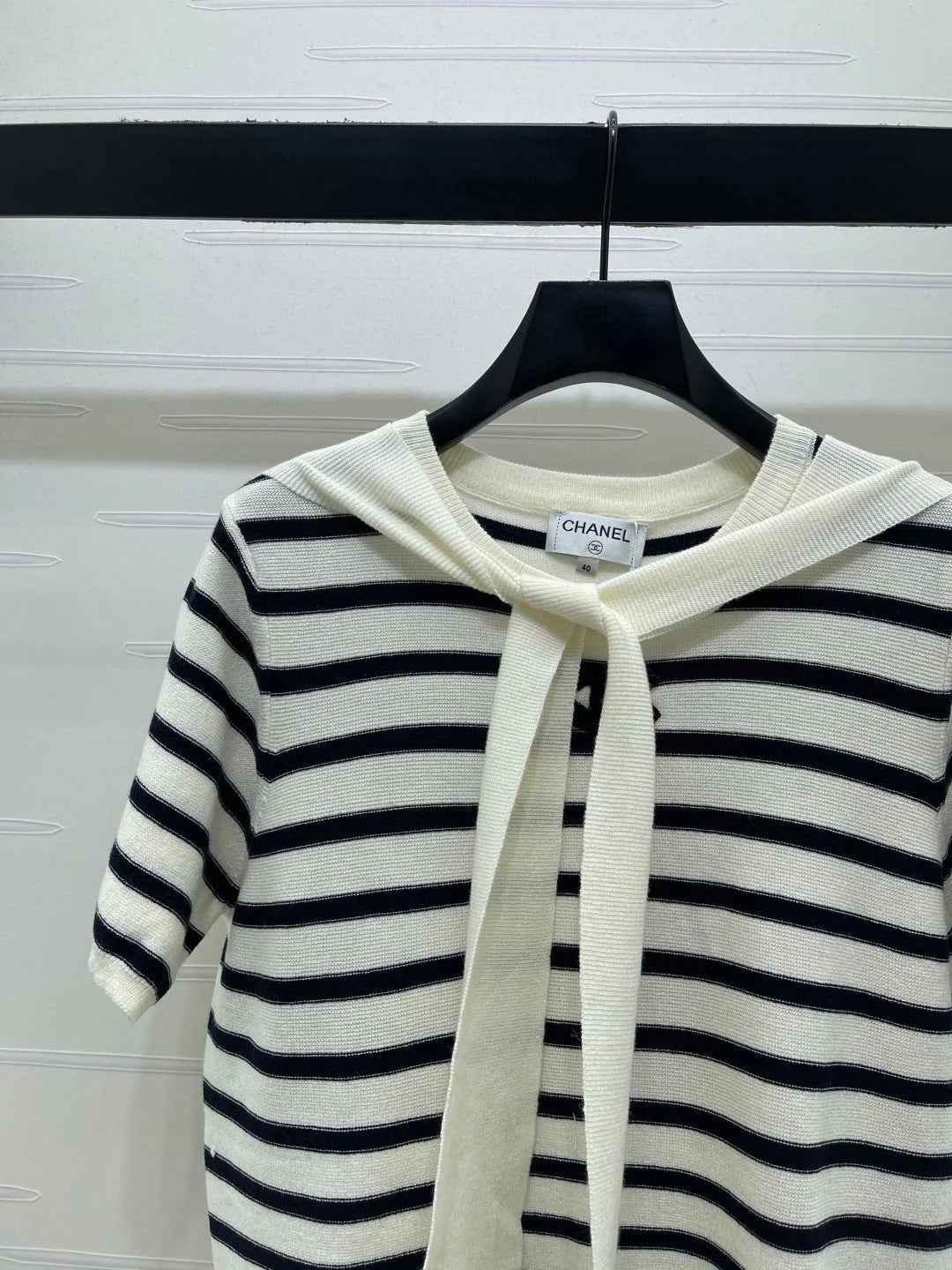 Chanel 2026 Shawl-Style Striped Knit Short-Sleeve Top Viscose 677747