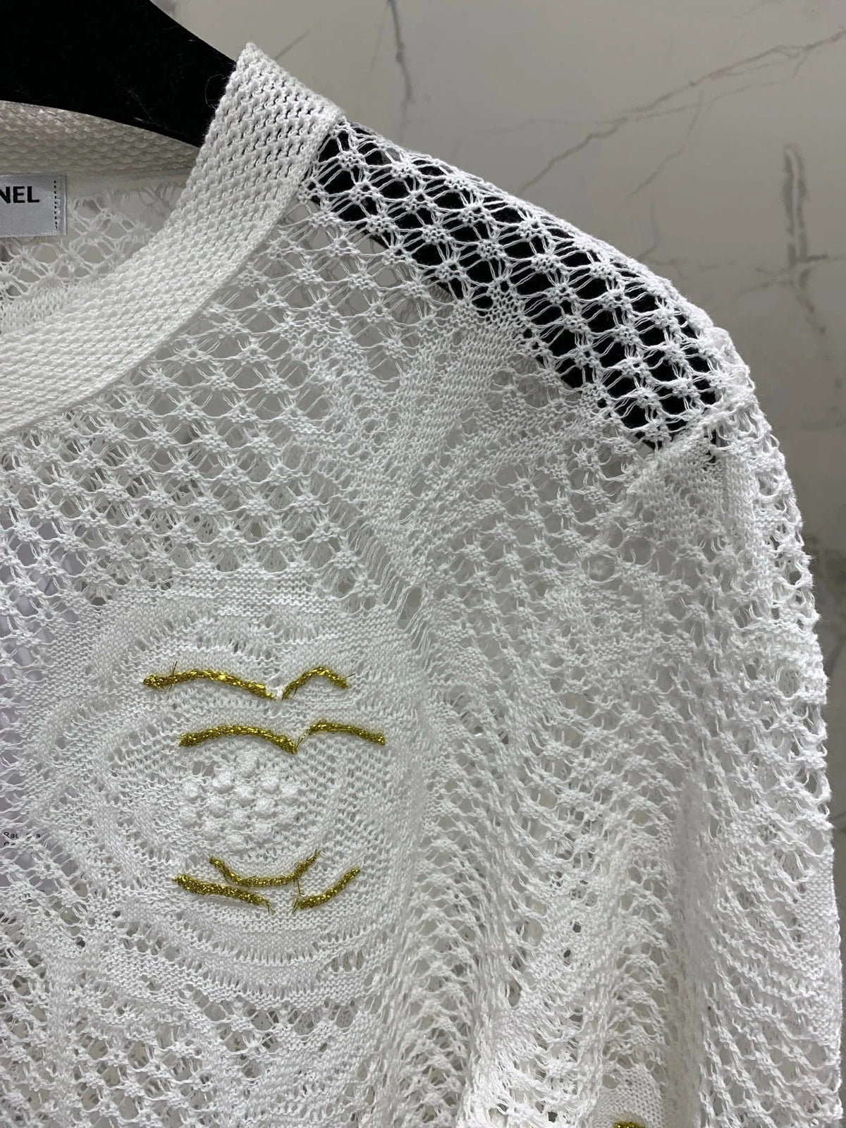 Chanel Embroidered Hollow-Out Cardigan White in Cotton 298306