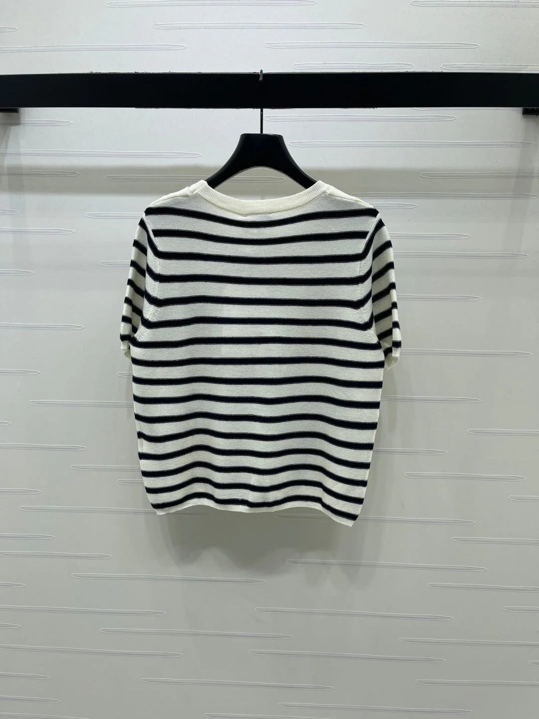 Chanel 2026 Shawl-Style Striped Knit Short-Sleeve Top Viscose 677747