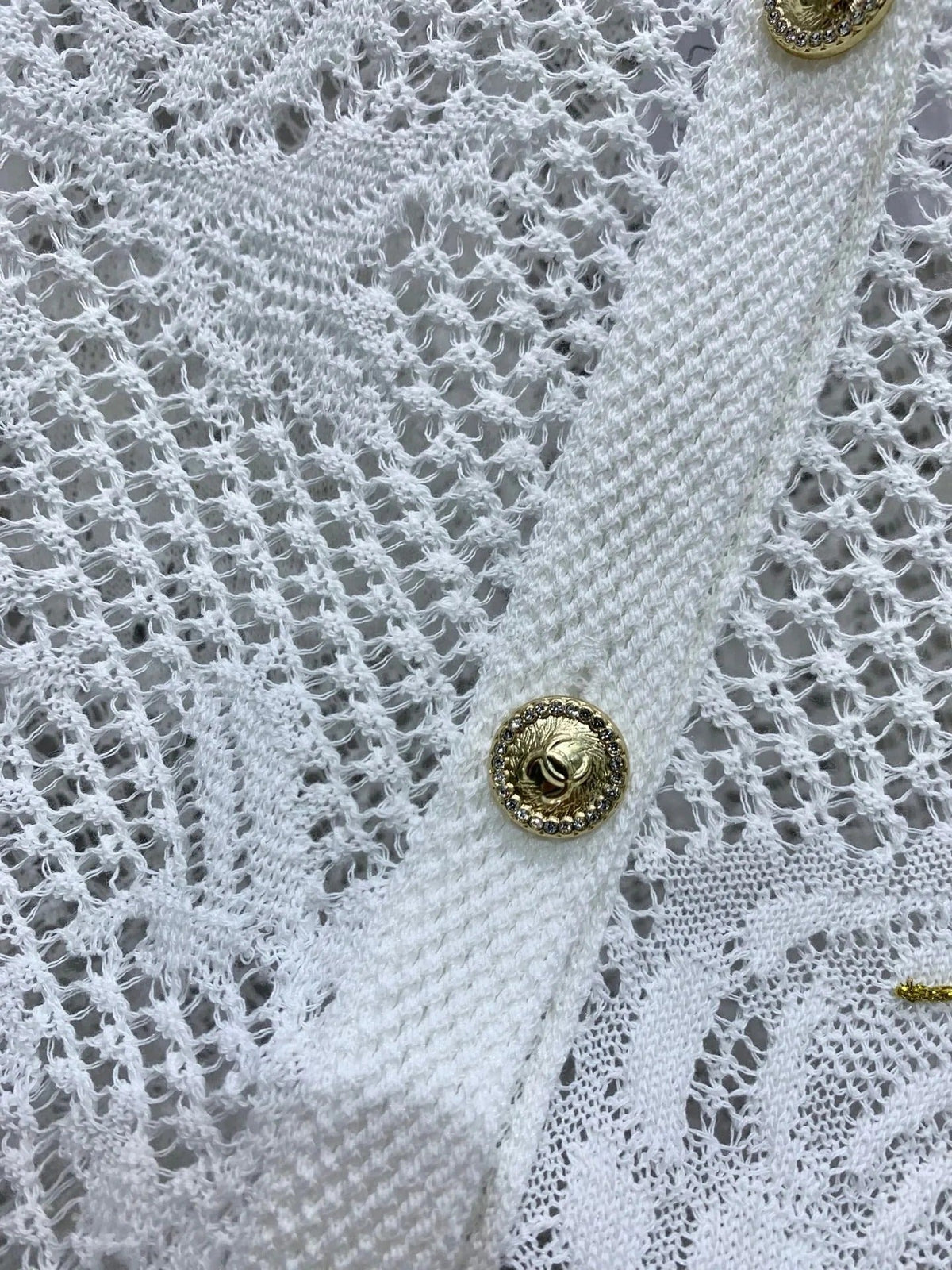 Chanel Embroidered Hollow-Out Cardigan White in Cotton 298306