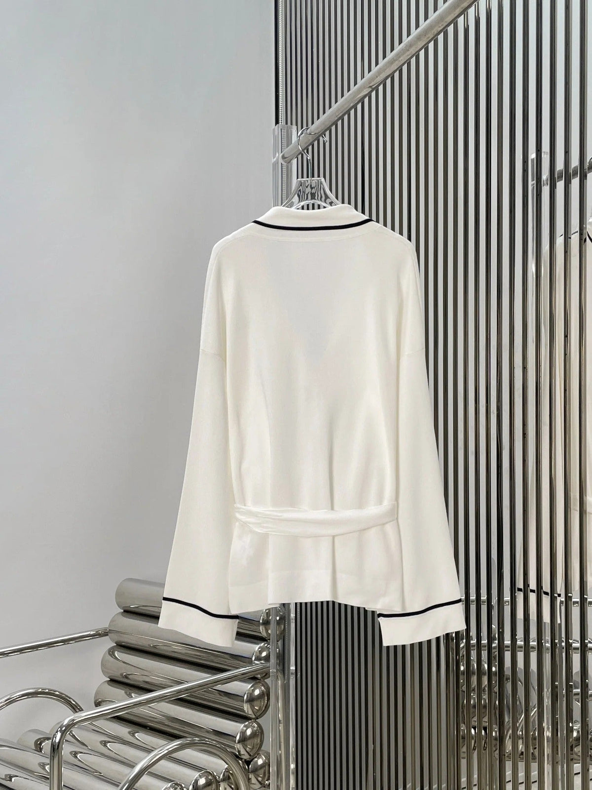 Chanel 26 Collar Tie-Waist Long-Sleeve Cardigan in Mulberry Silk 327277