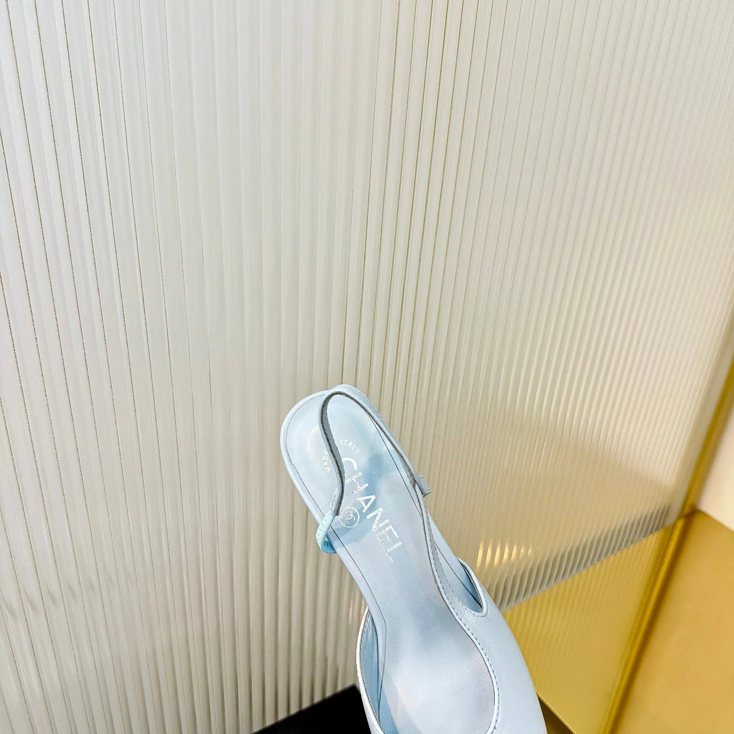 CC 26 Slingback High Heel 6.5cm Light Blue Burgundy Lambskin 714019