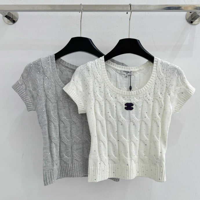Chanel 2026 Short-sleeved Slim Fit Knit Sweater Wool Polyester 341194