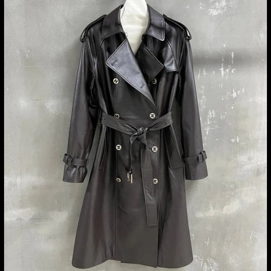 CC Double-breasted Trench Coat With Belt Dark Brown Calfskin