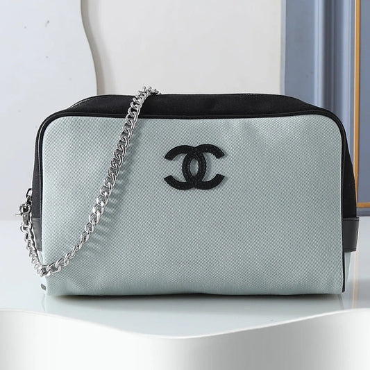 Chanel 2026 Large Zippered Pouch 29cm Canvas Leather