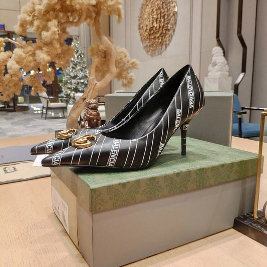 Balenciaga x GC 26s High Heel Pump Black White Sheepskin 681310
