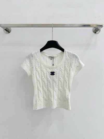 Chanel 2026 Short-sleeved Slim Fit Knit Sweater Wool Polyester 341194