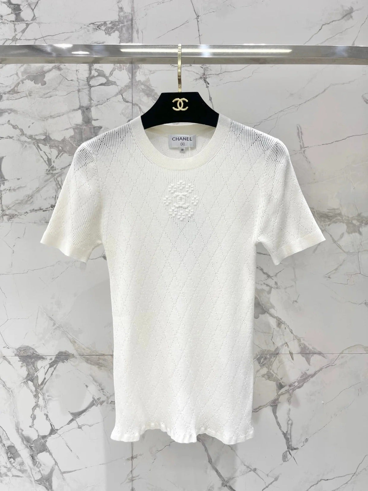 Chanel 2026 Floral Embroidered Crew Neck Knit Shirt 271146