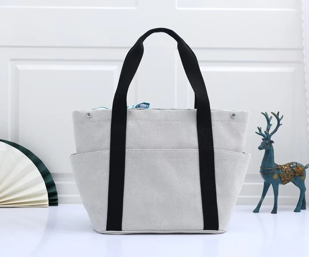 Hermes 2025 Cabriole Nappy Bag Light Gray mix Black Cotton