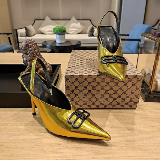 Balenciaga 26s High Heel 100 Gold Patent Leather 681203