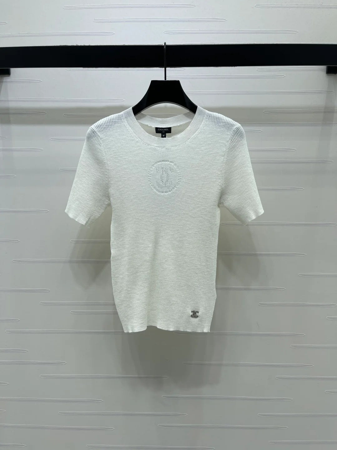 Chanel 2026 Crew Neck Double C Knit Short-Sleeve T-Shirt Cashmere 363394