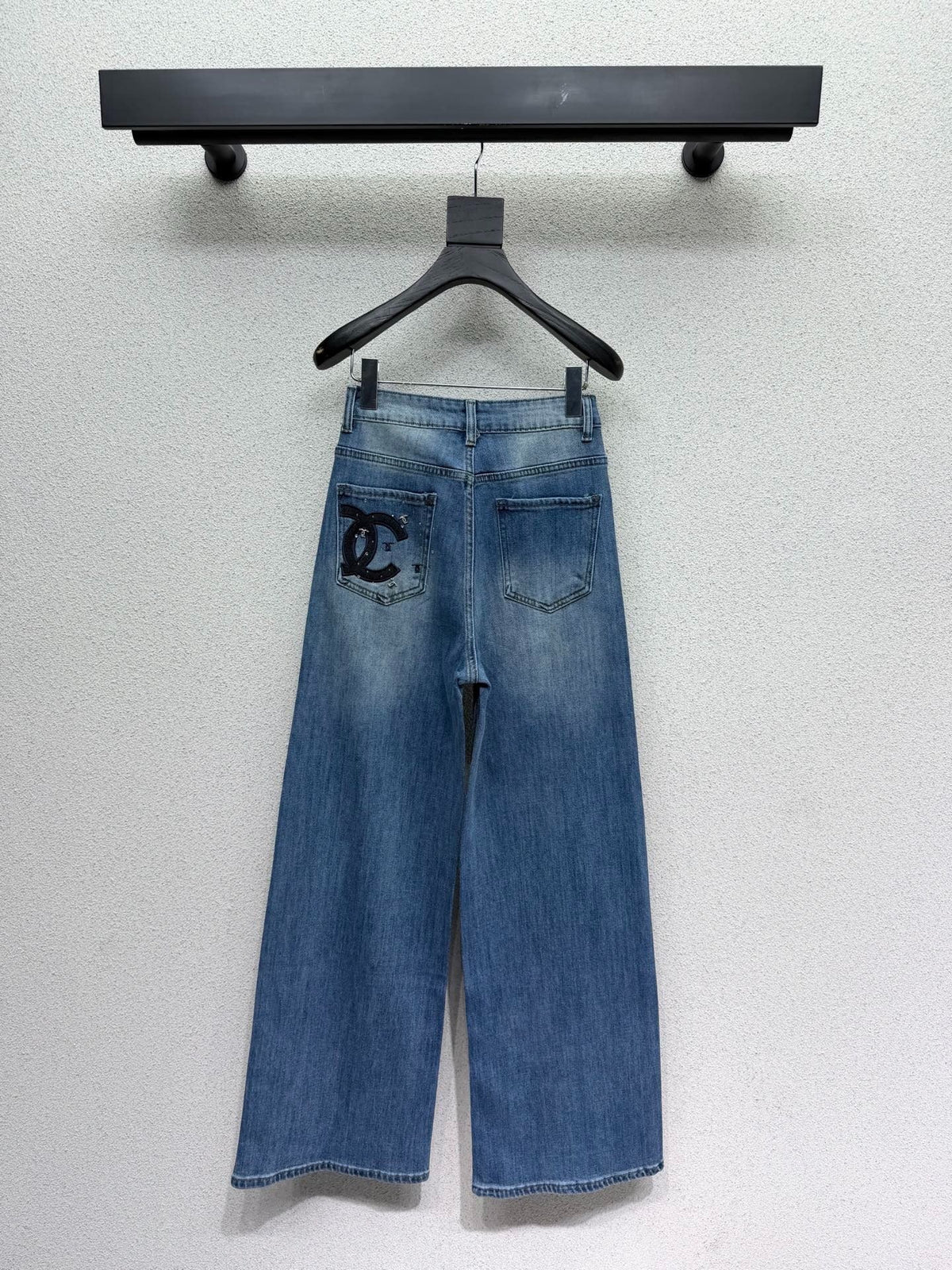 Chanel 2026 Rhinestone Straight Leg Jeans Blue Cotton 108410