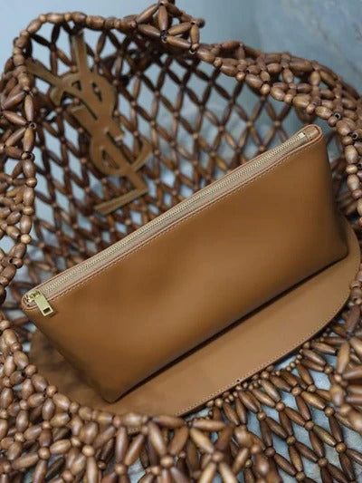 YSL 2026 Icare Wooden Bead 46cm Brown Woven Bag