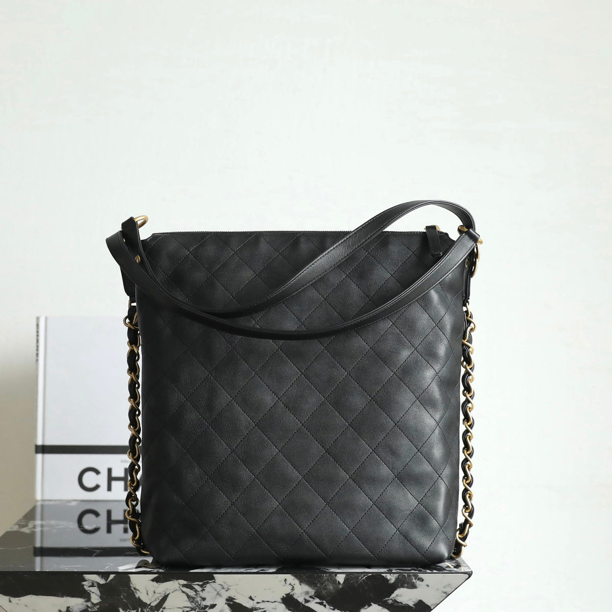 Chanel Hobo Backpack Max Large Black Calfskin