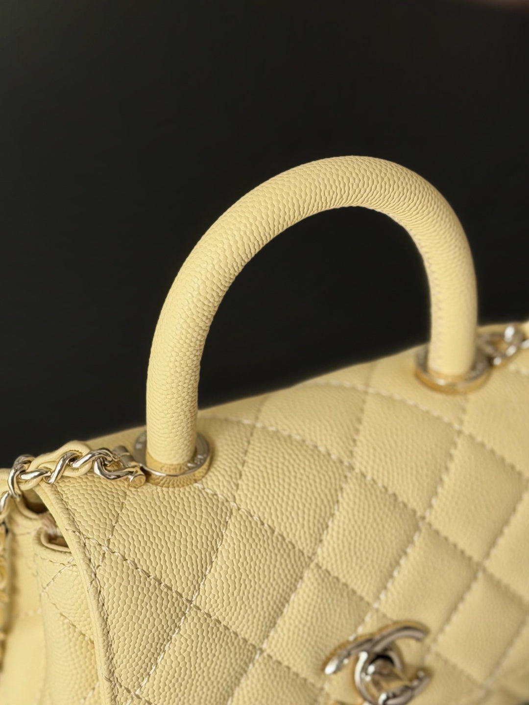 CC 26s Mini Flap Bag 14.5cm with Top Handle Light Yellow Caviar Leather