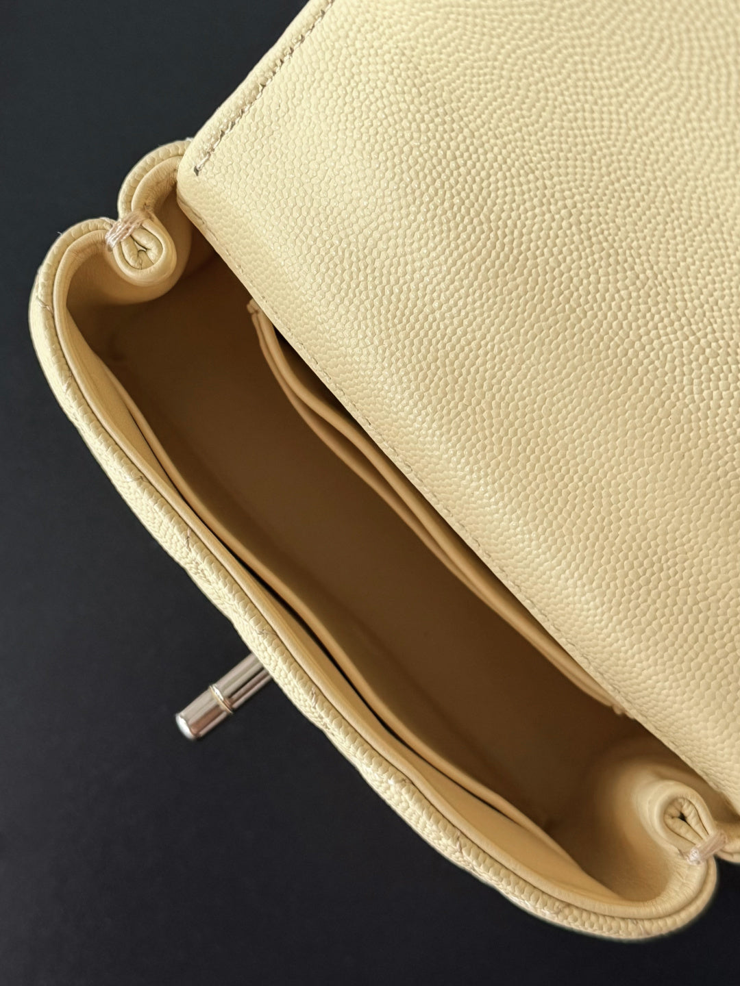 CC 26s Mini Flap Bag 14.5cm with Top Handle Light Yellow Caviar Leather