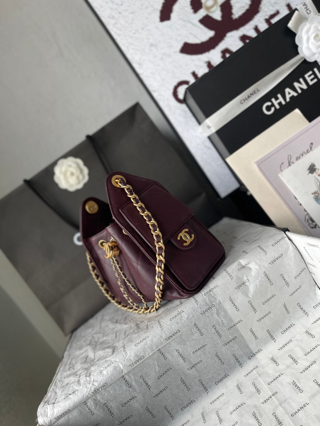 CC 26c Hobo Bag 22cm Burgundy Caviar Leather GHW