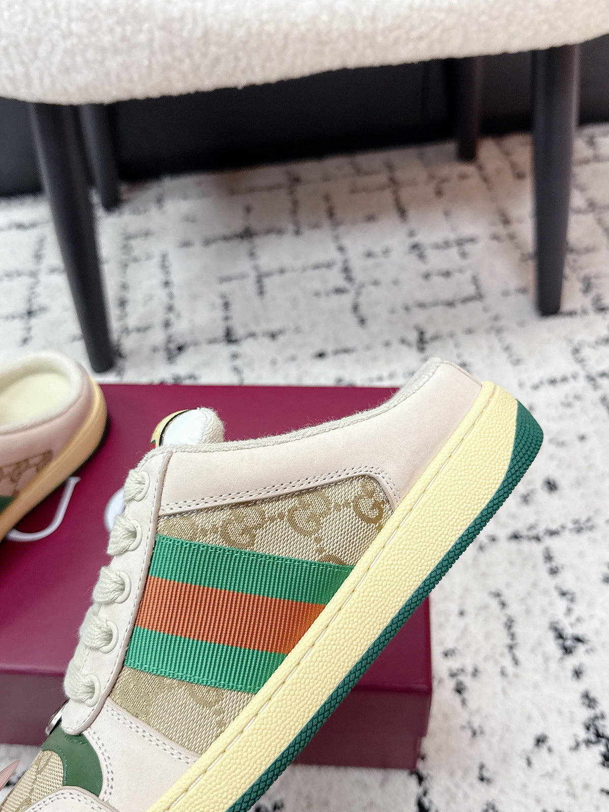 GG Screener Sneaker White Teal Green Mesh Leather 769551