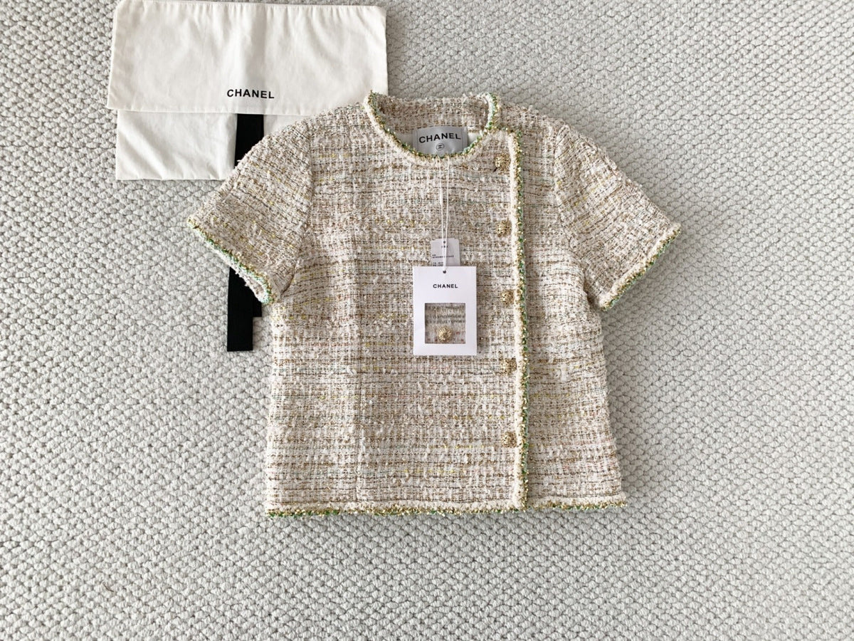 CC Short-Sleeved Top Cream Colorful Tweed 380661