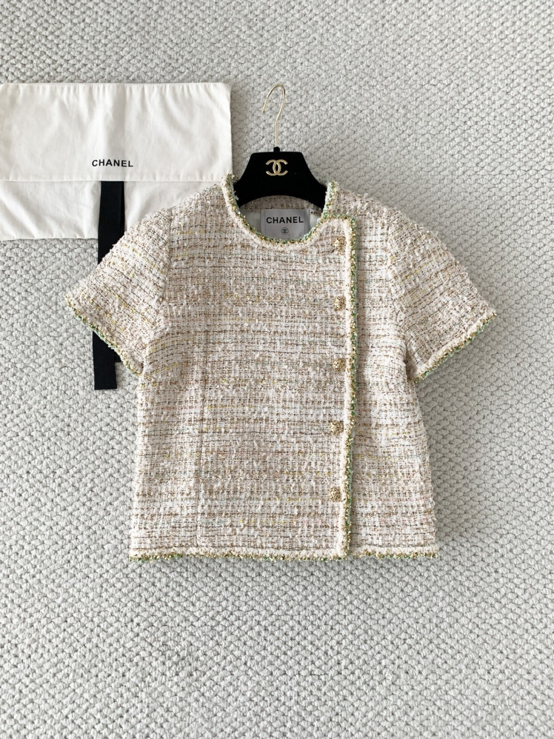 CC Short-Sleeved Top Cream Colorful Tweed 380661