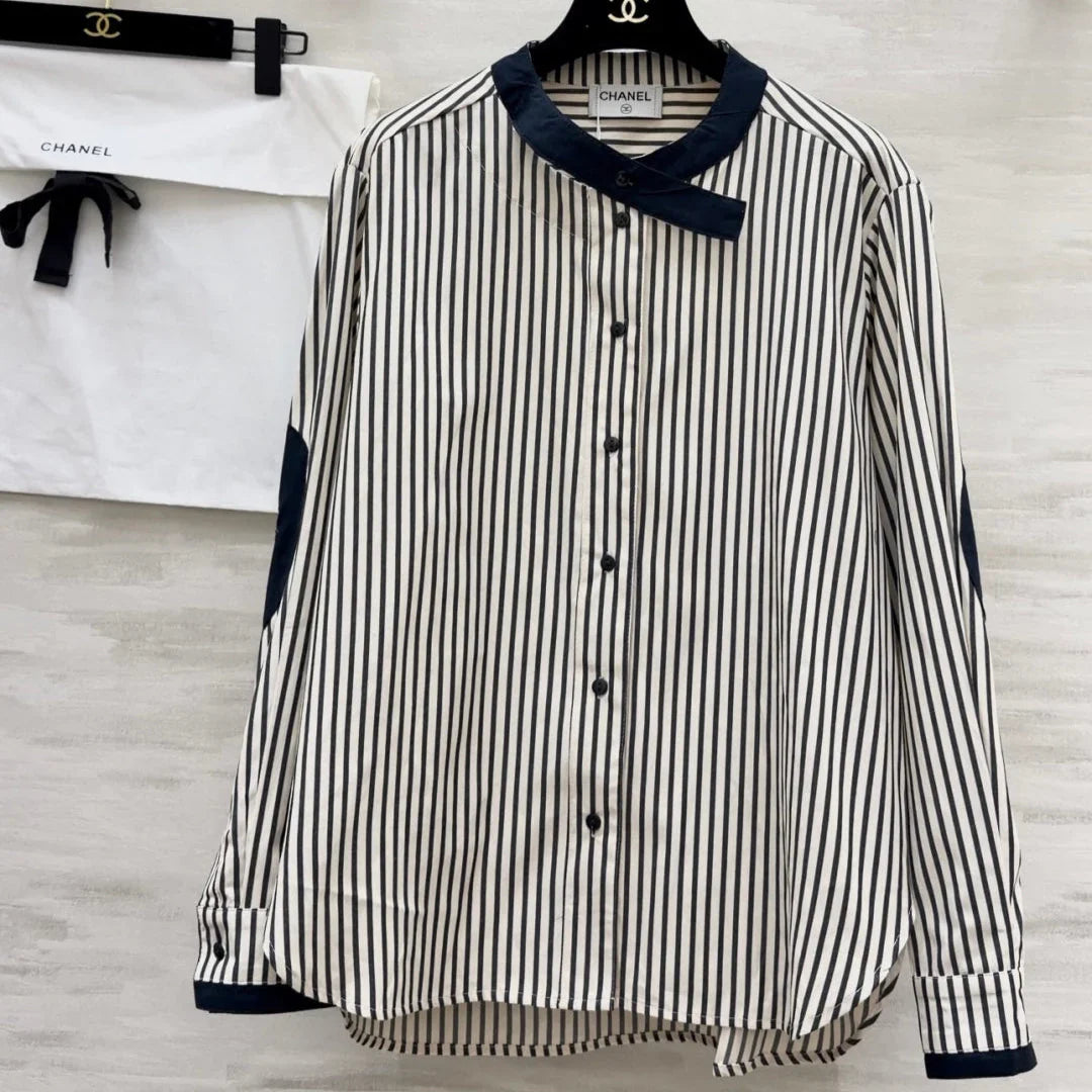 Chanel 2026 Striped Shirt Black White Blue Cotton 391144