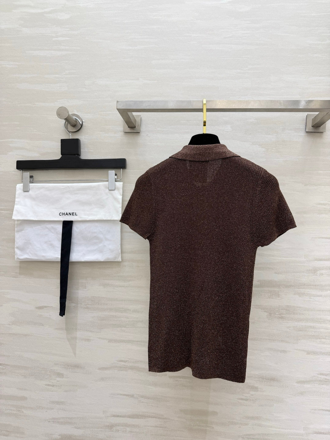 CC 26s Polo Knit Short-Sleeve Sleeve Golden Brown Cashmere 394166