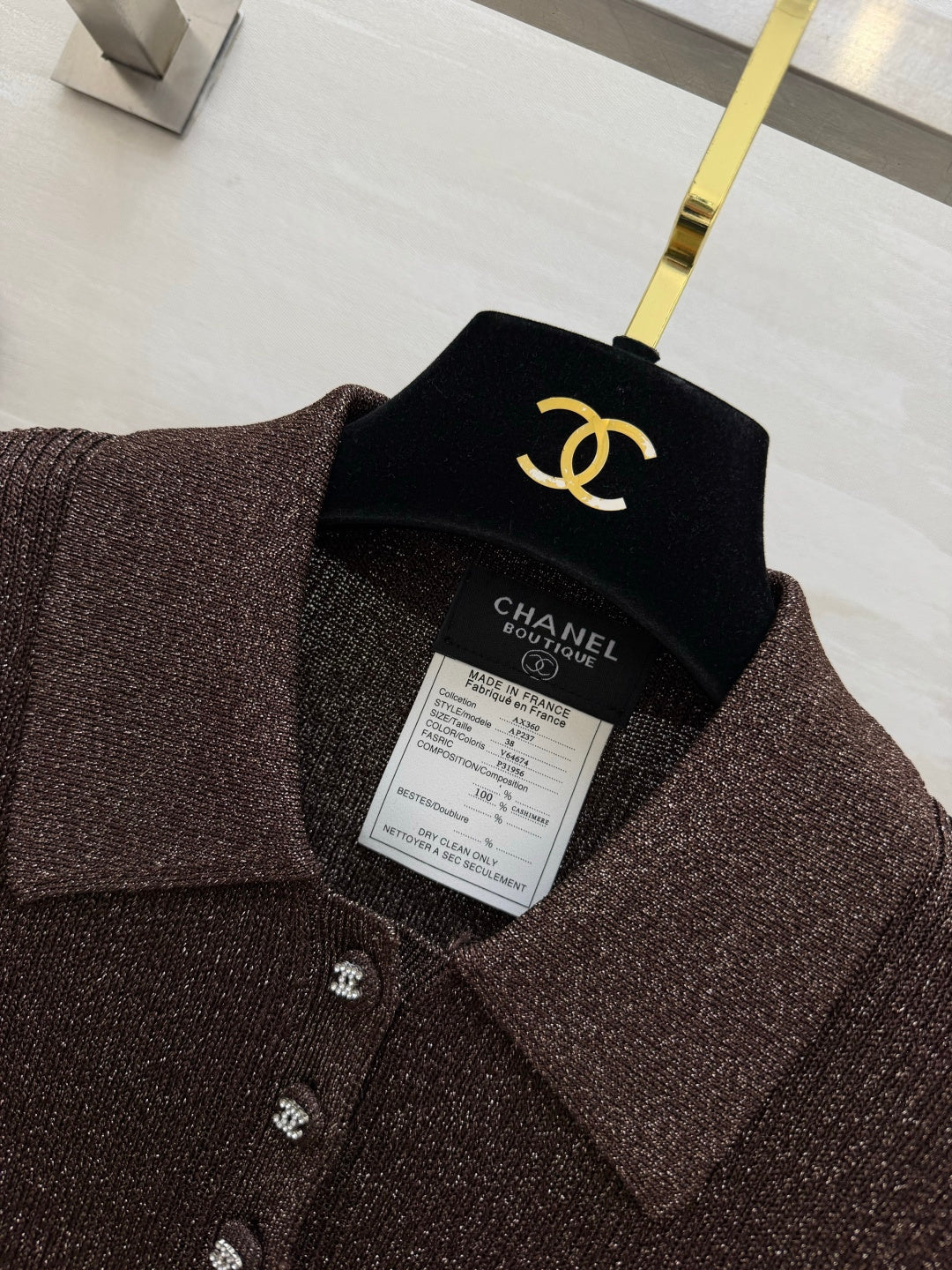 CC 26s Polo Knit Short-Sleeve Sleeve Golden Brown Cashmere 394166