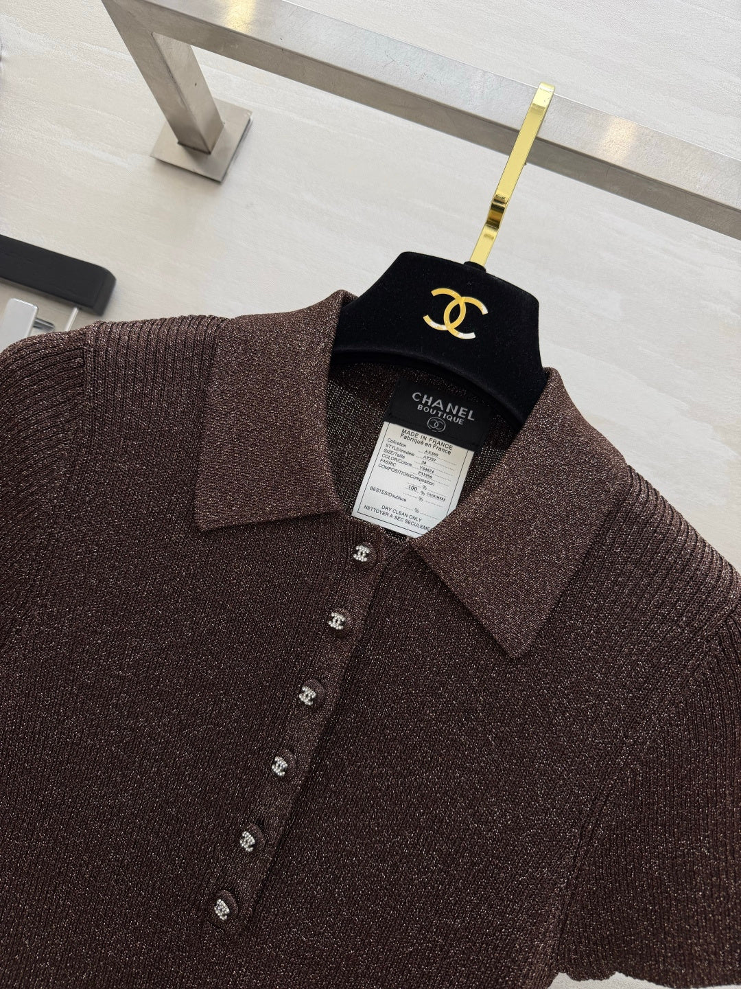 CC 26s Polo Knit Short-Sleeve Sleeve Golden Brown Cashmere 394166