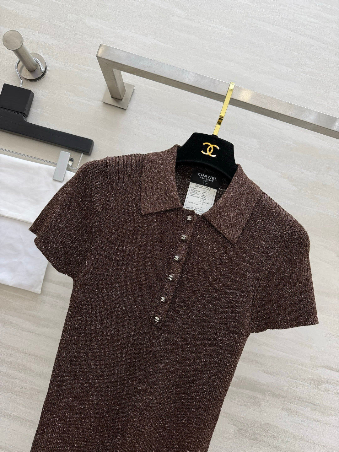 CC 26s Polo Knit Short-Sleeve Sleeve Golden Brown Cashmere 394166