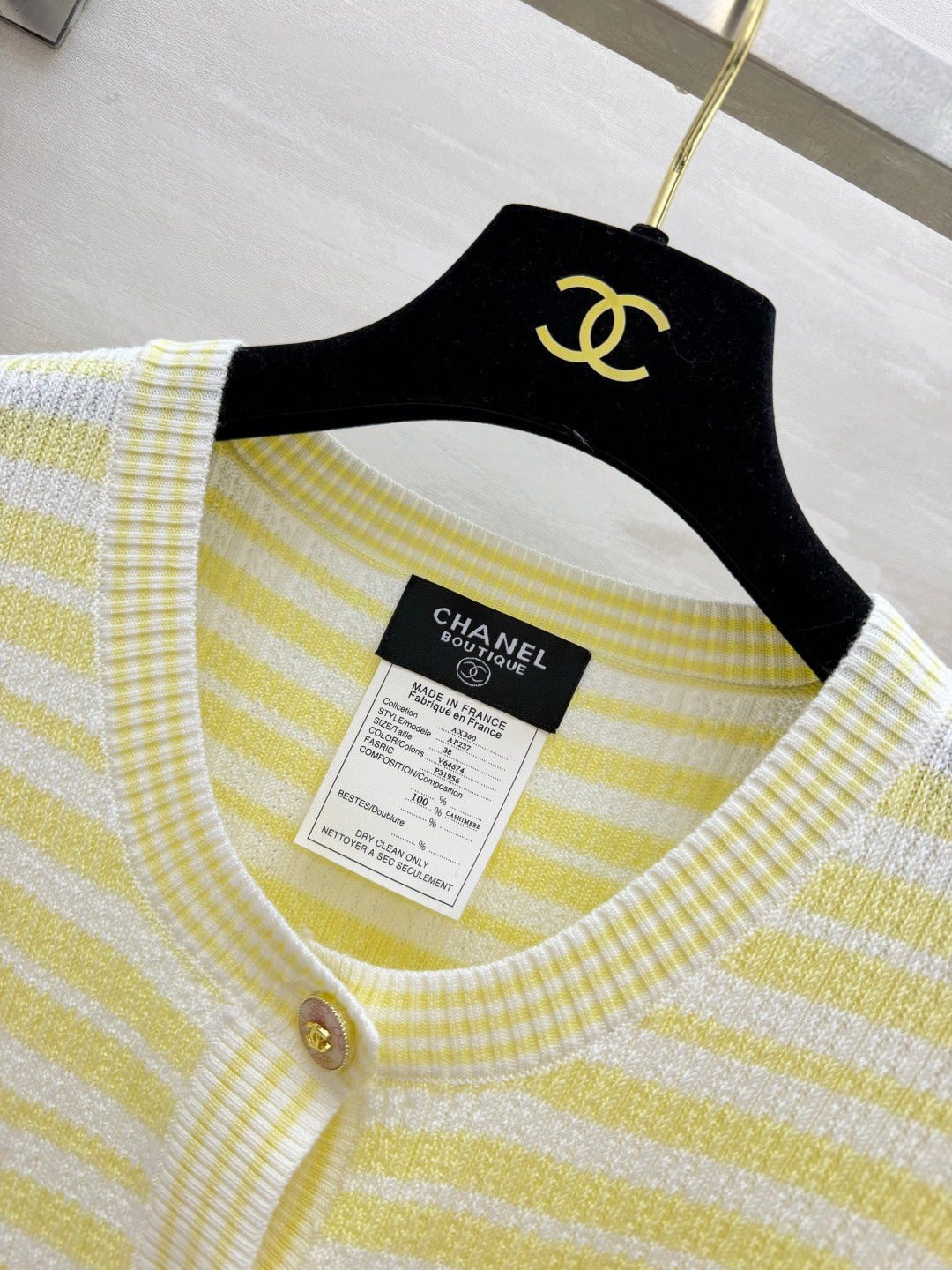 CC 26s Striped Short-Sleeved Top Creamy Yellow White Knit 397045
