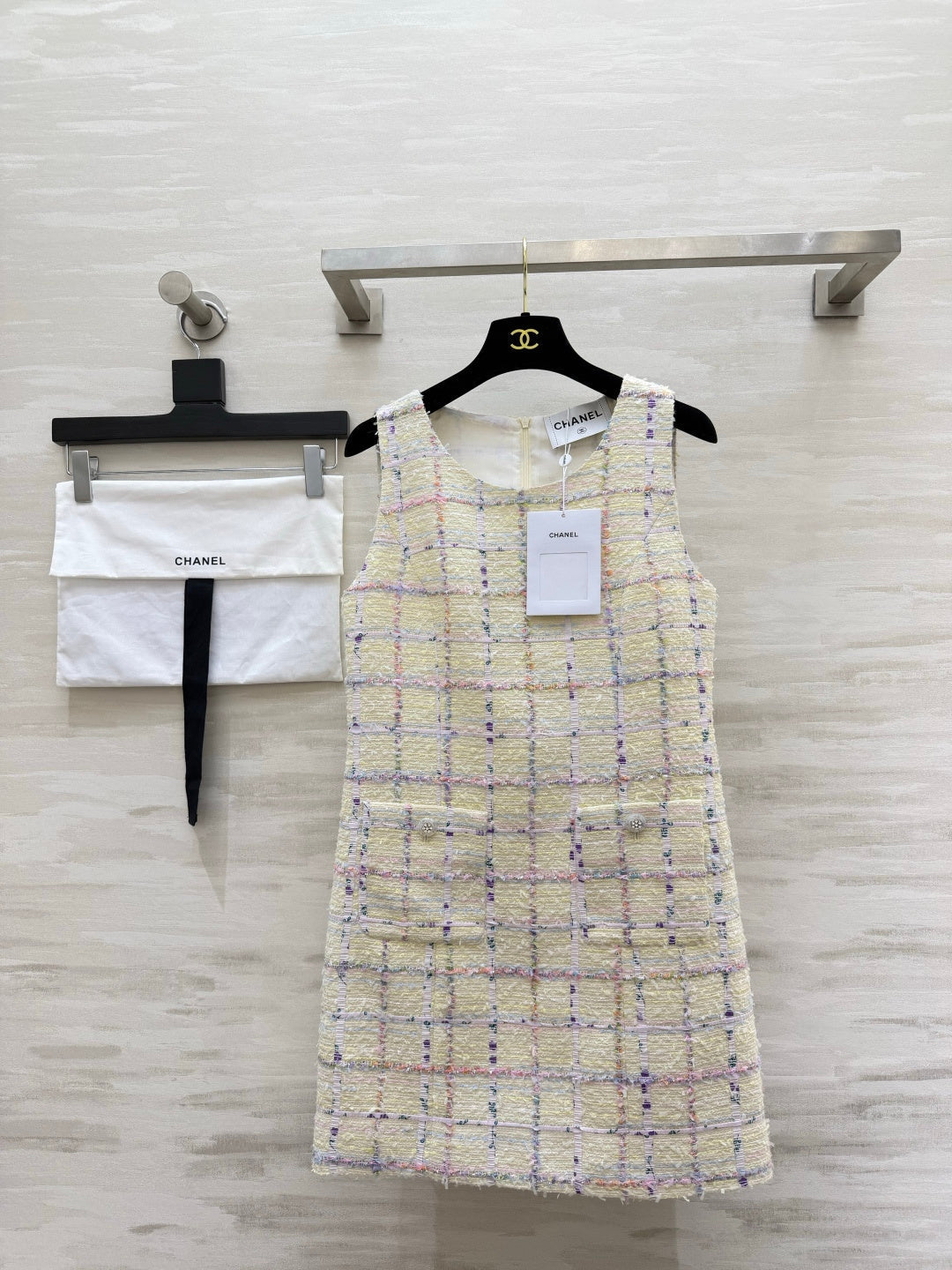 CC 26s Checkered Sleeveless Vest Dress Cream Tweed 408724