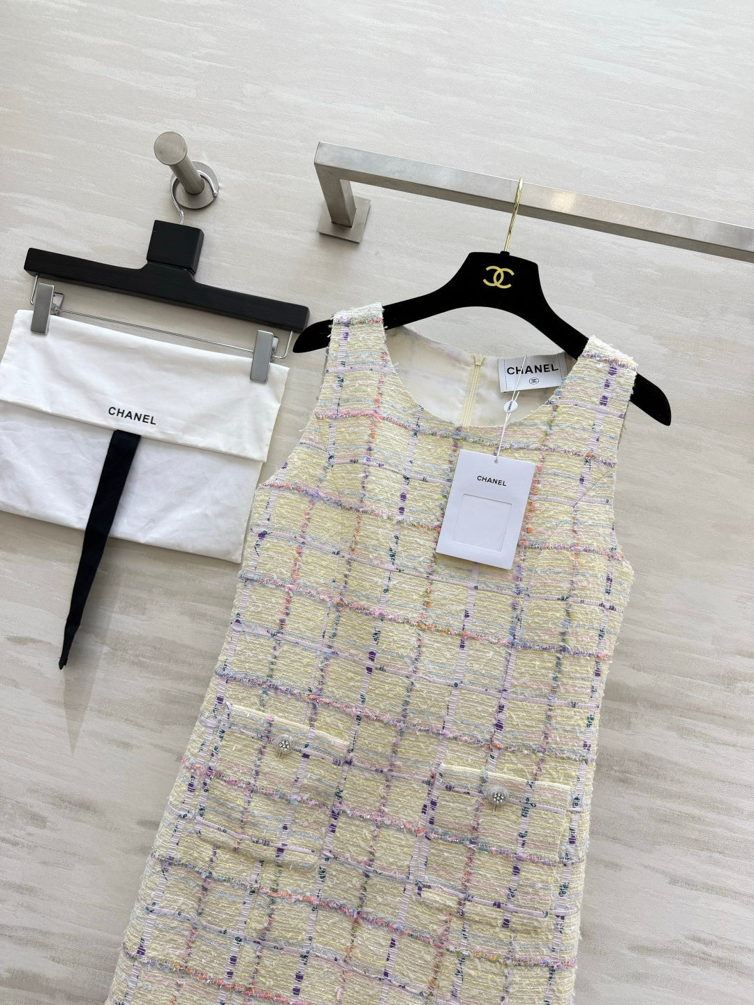 CC 26s Checkered Sleeveless Vest Dress Cream Tweed 408724