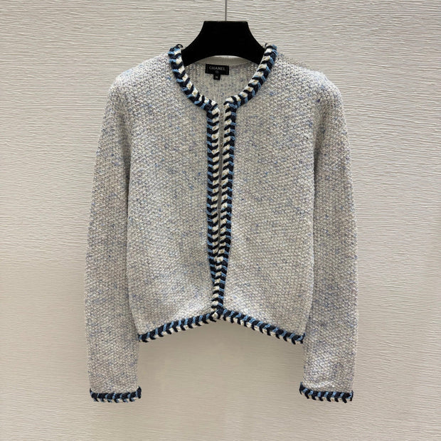 Chanel 2026 Knitted Long Sleeve Cardigan Grey mix Blue Wool 244662