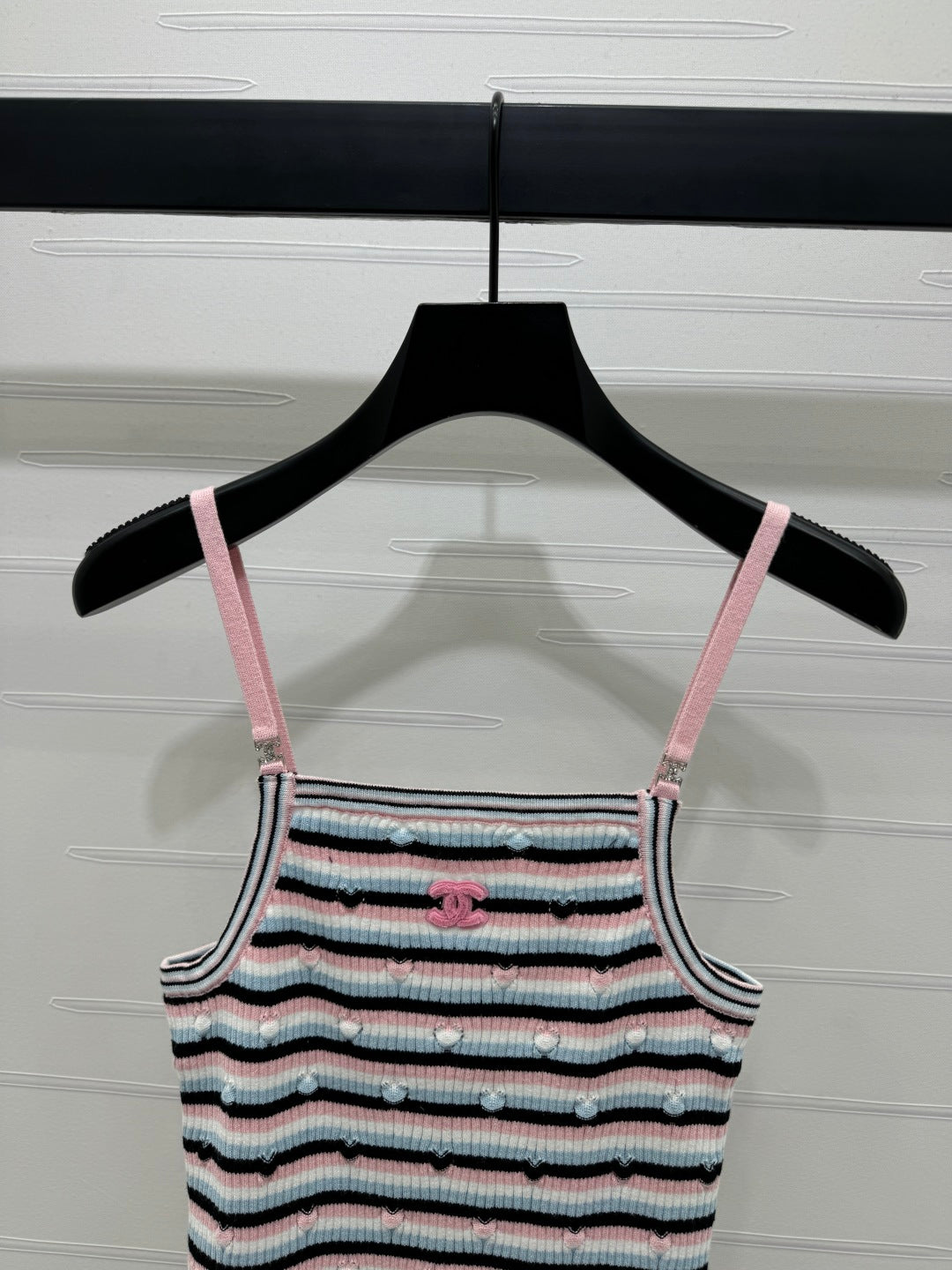 Chanel 25 Pink Black Striped Knit Tank Top