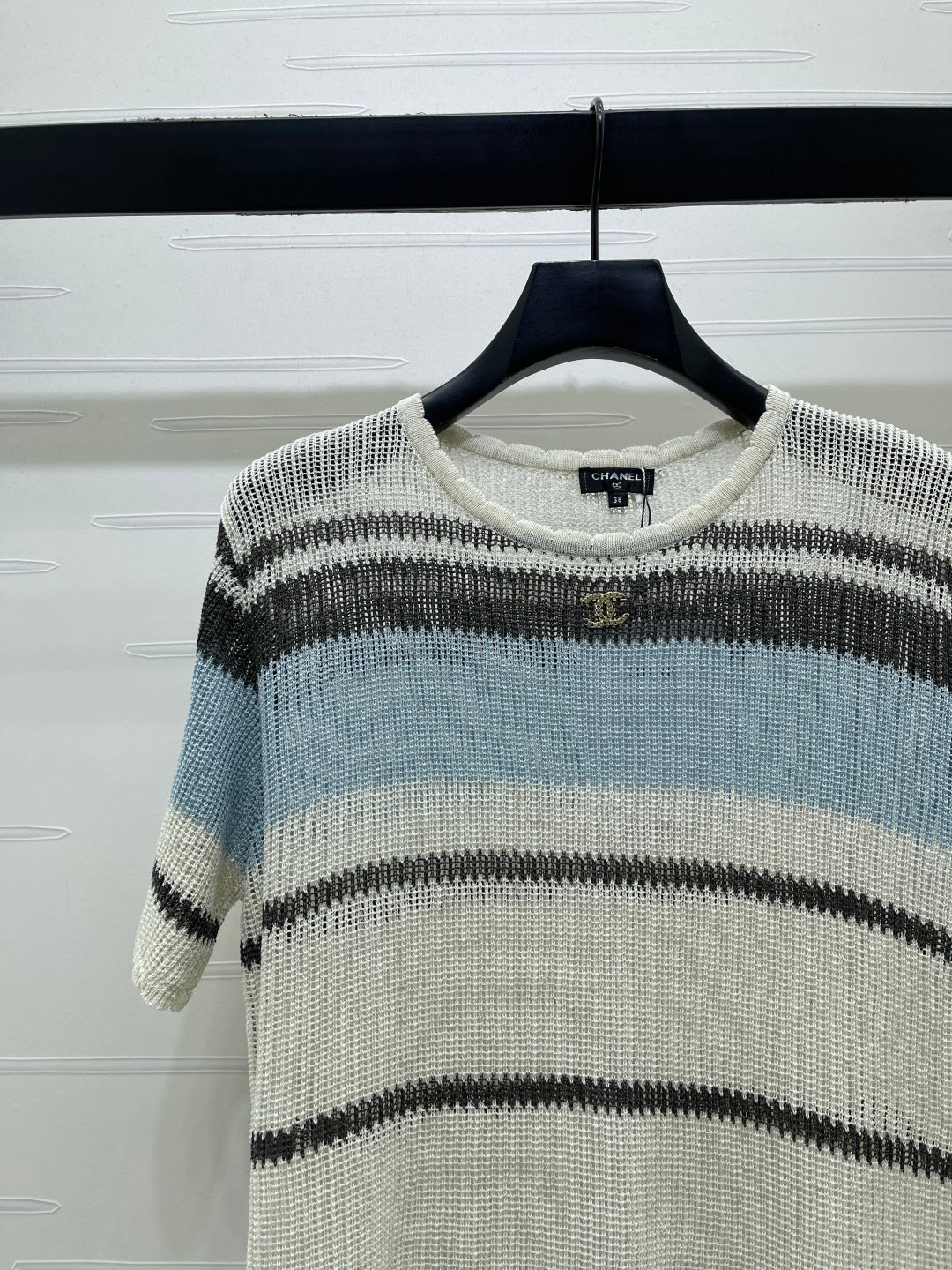 CC 26s Short-Sleeved Top Blue Black Silk Cotton 373112