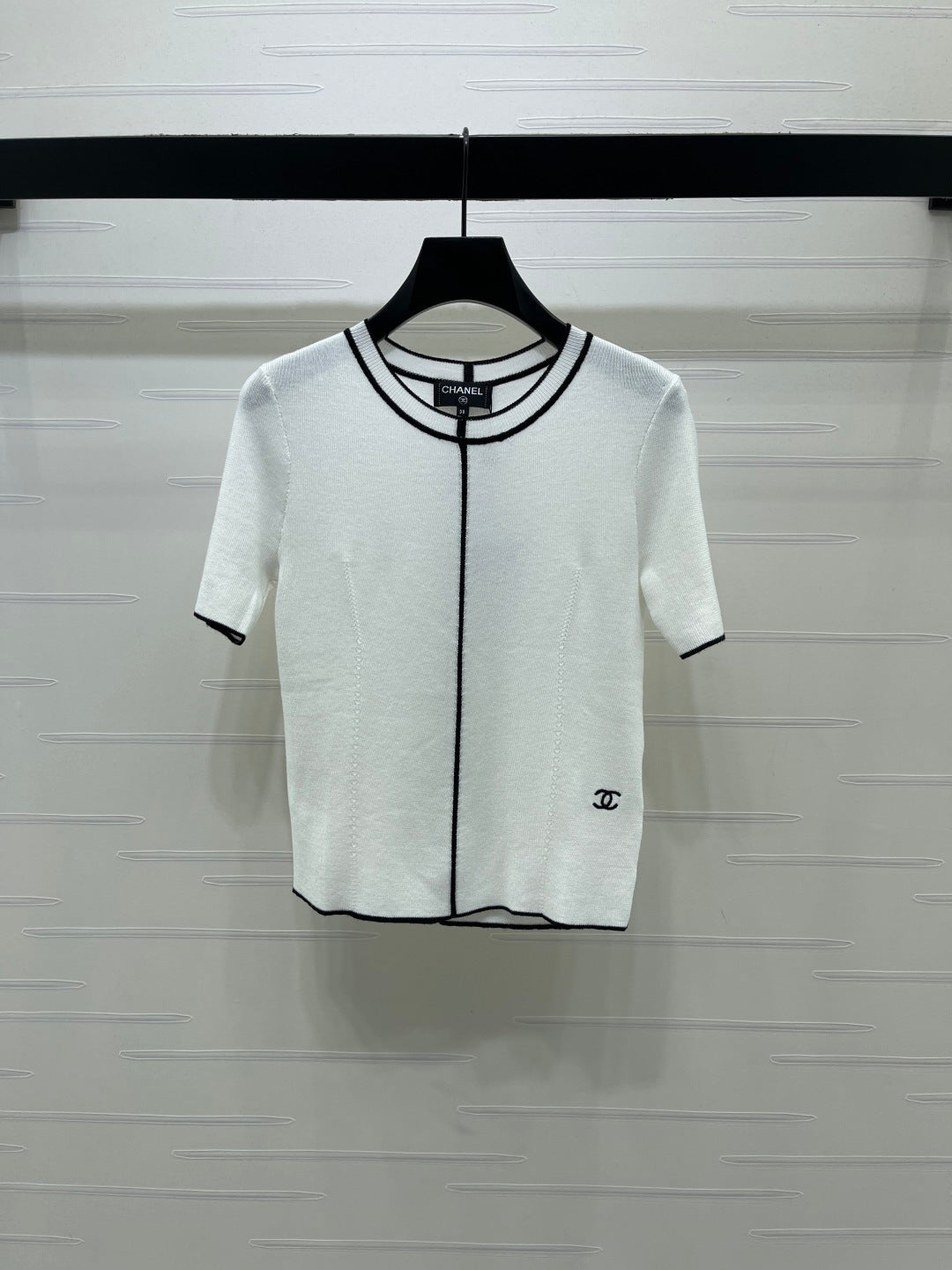 CC 26s Color-Blocked Crew Neck Knit Short-Sleeve T-Shirt White Wool 410757