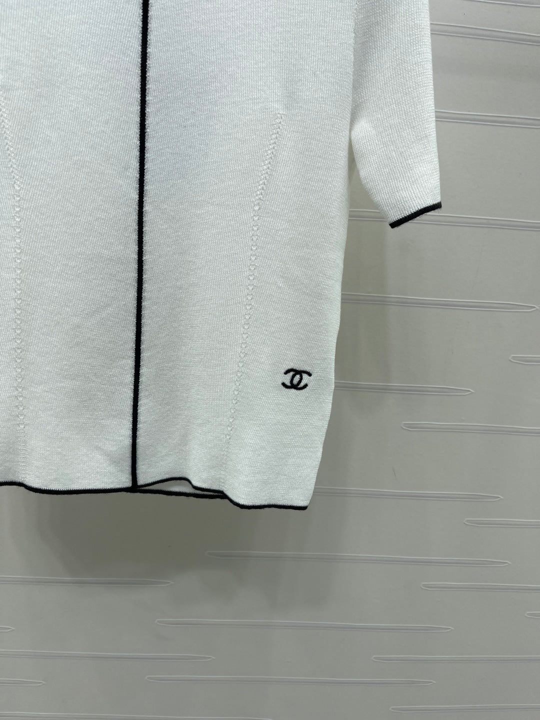 CC 26s Color-Blocked Crew Neck Knit Short-Sleeve T-Shirt White Wool 410757