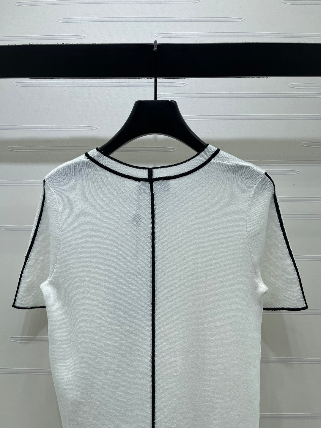 CC 26s Color-Blocked Crew Neck Knit Short-Sleeve T-Shirt White Wool 410757