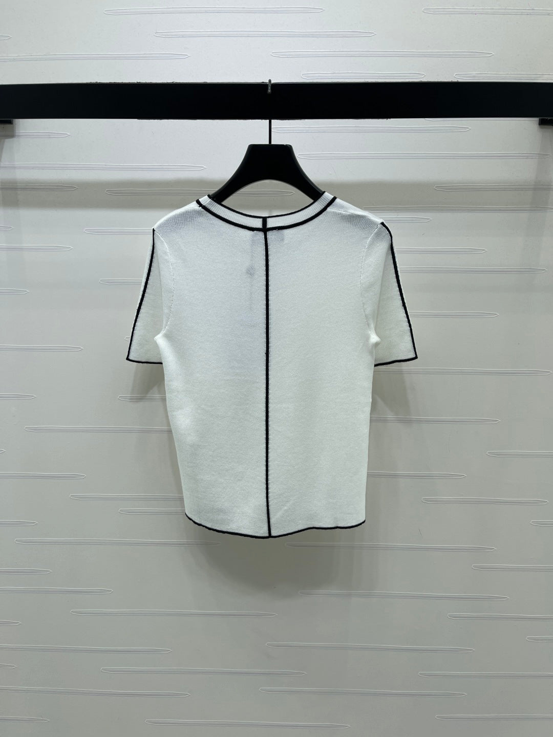 CC 26s Color-Blocked Crew Neck Knit Short-Sleeve T-Shirt White Wool 410757