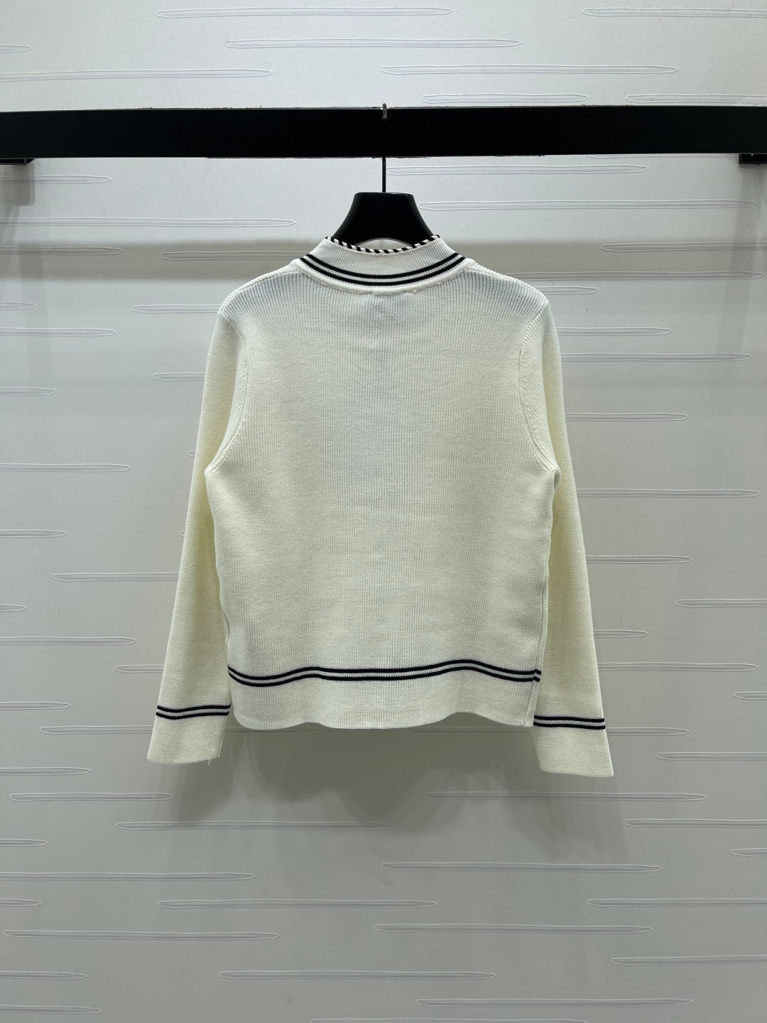 CC 26s Small Stand Collar Knit Long Sleeve Cardigan Cream Wool 423887