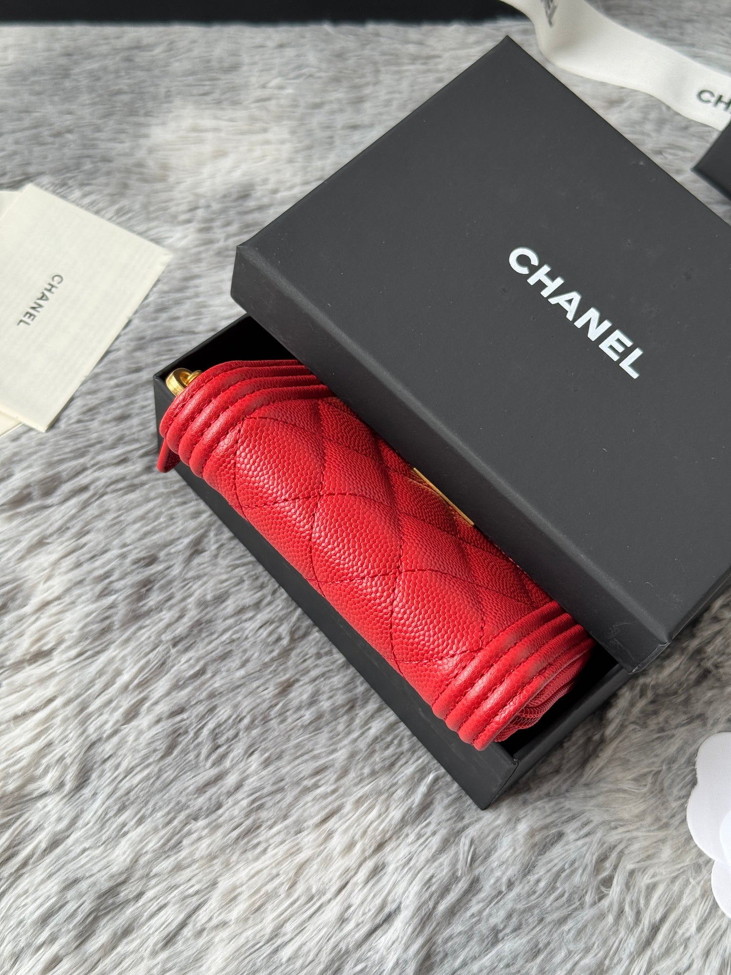 CC Classic Boy Coin Purse Red Gold-tone Grained Calfskin 242876
