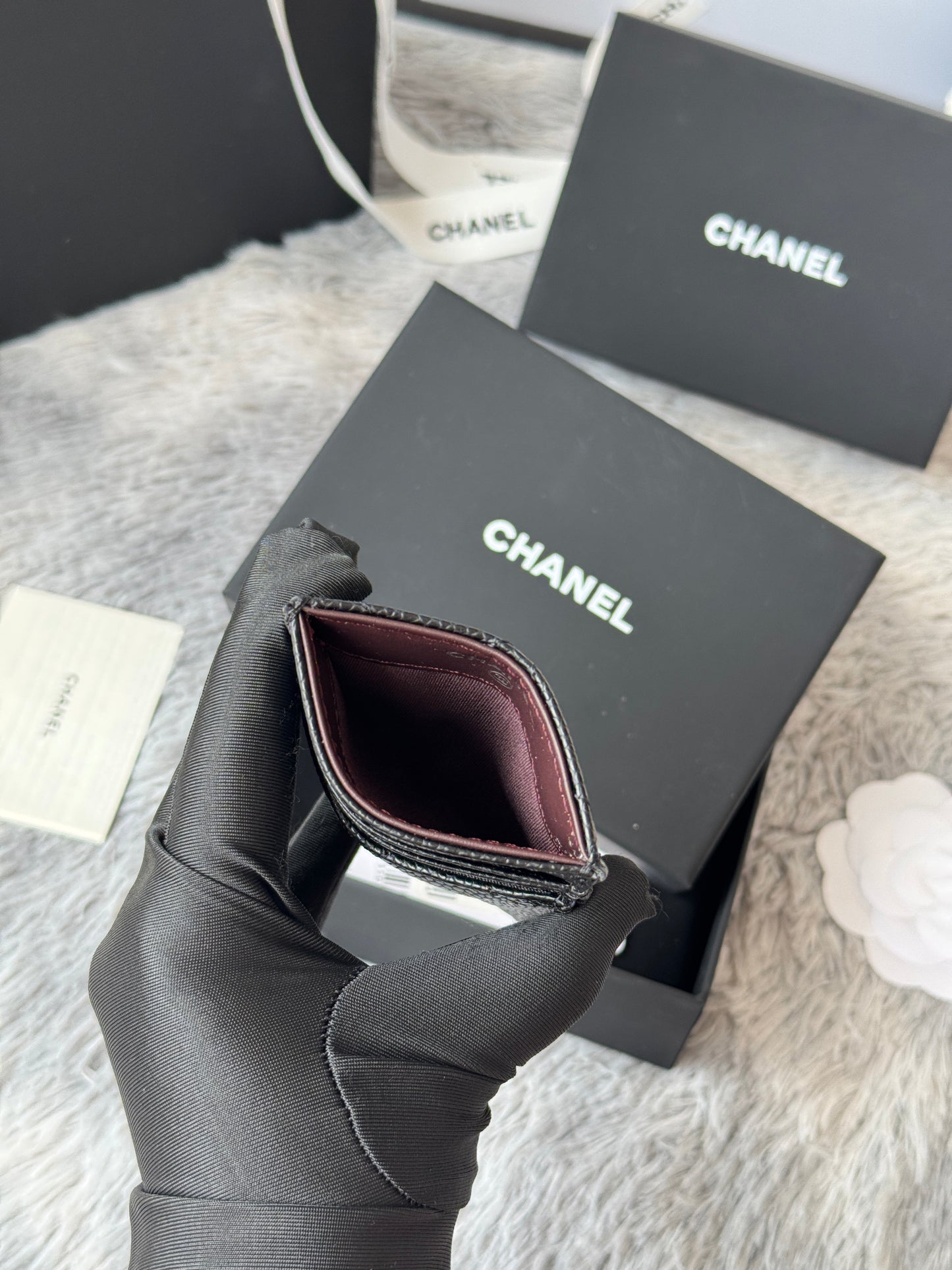 CC Carld Holder Black Sliver-tone Metal Grain Calfskin 242678