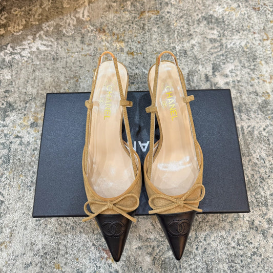 CC Vintage Slingback 6.5cm Black Beige Suede Sheepskin 637203